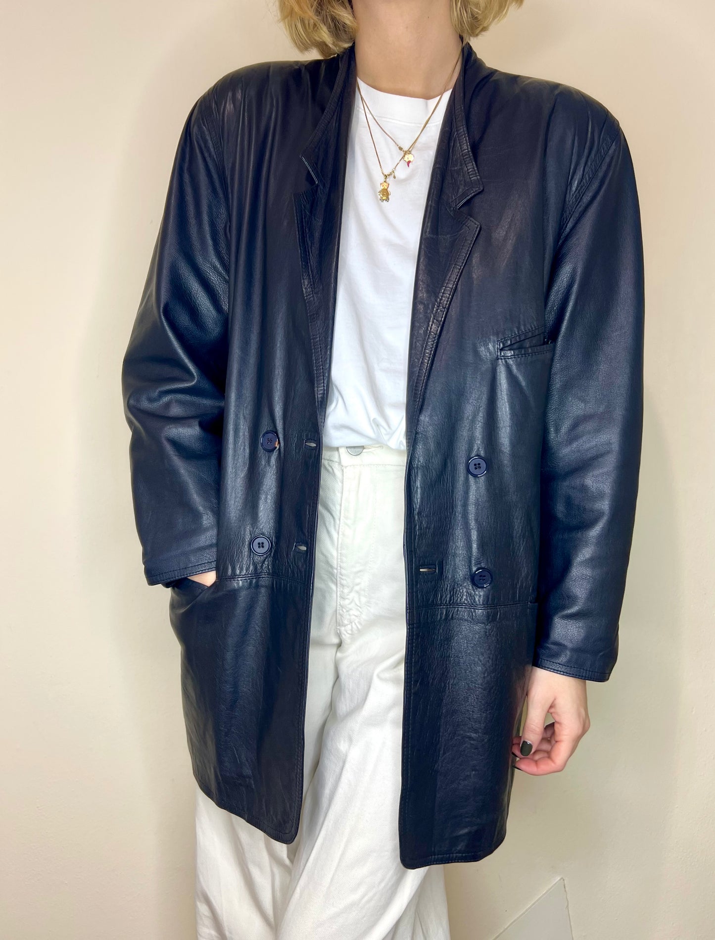 GIACCA PELLE BLU