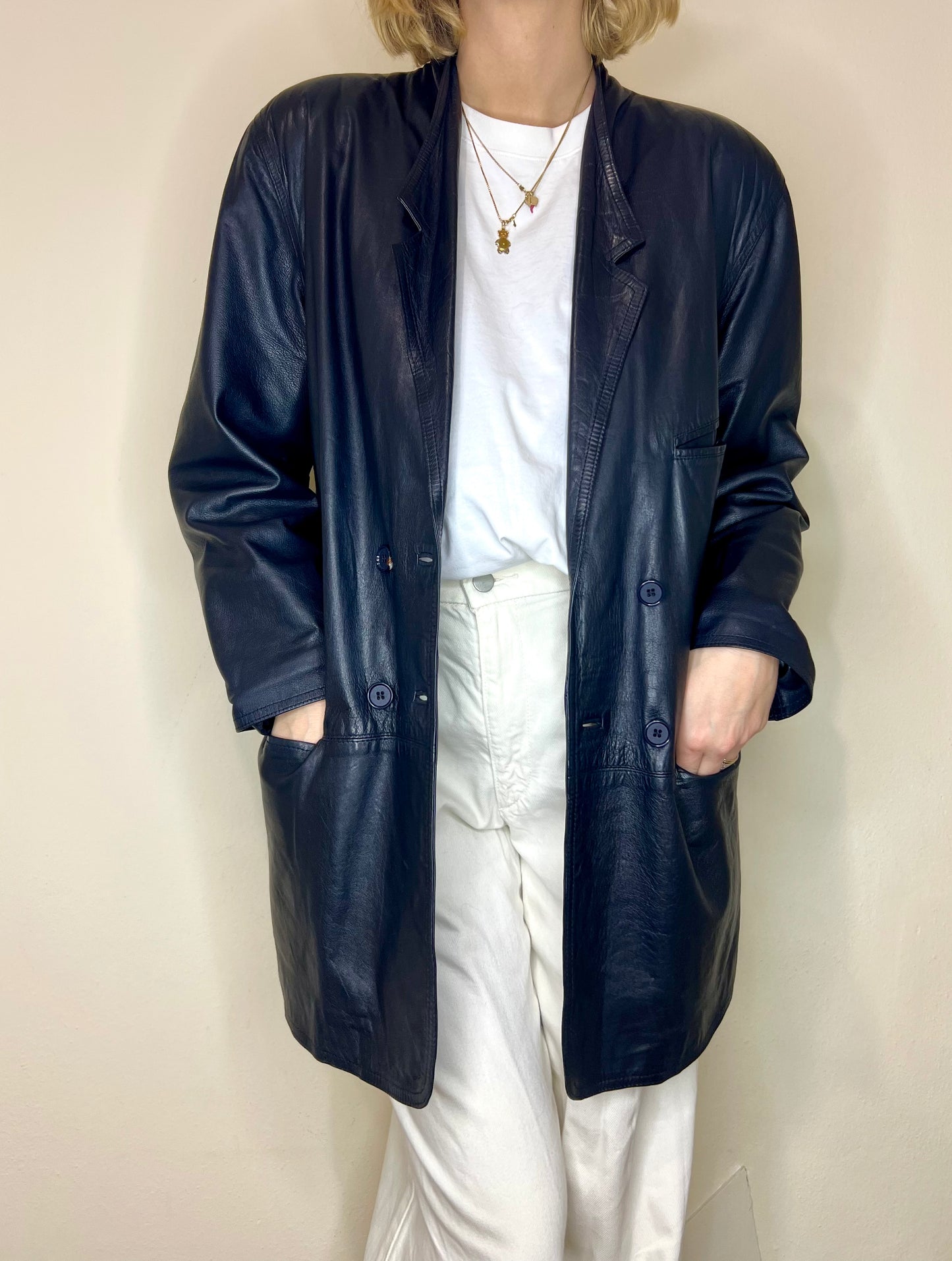 GIACCA PELLE BLU