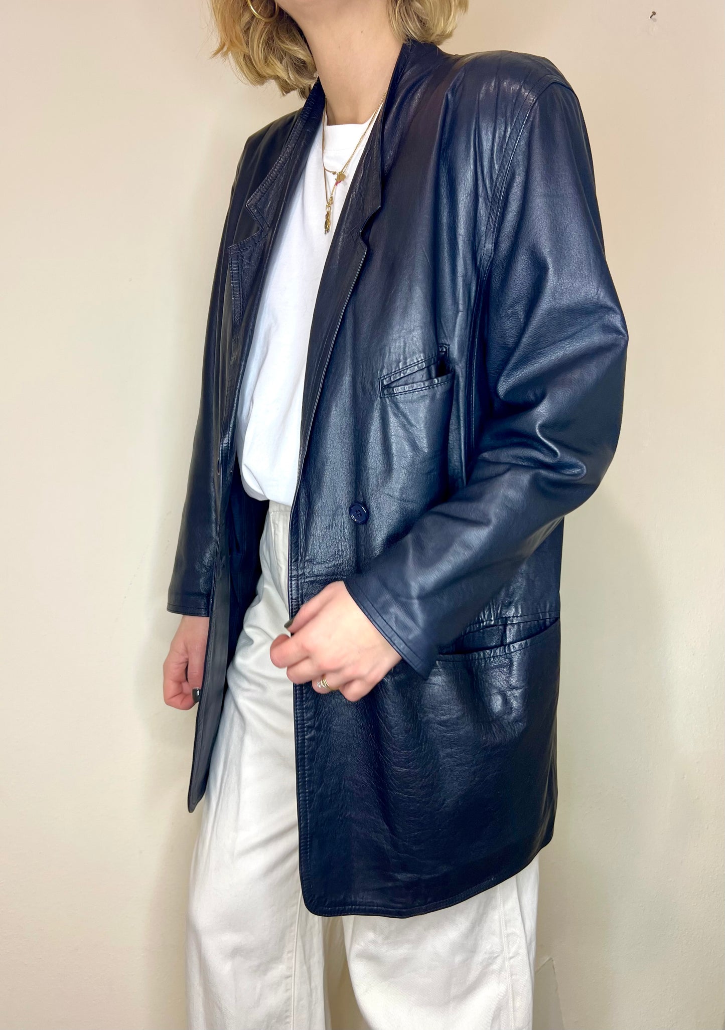 GIACCA PELLE BLU