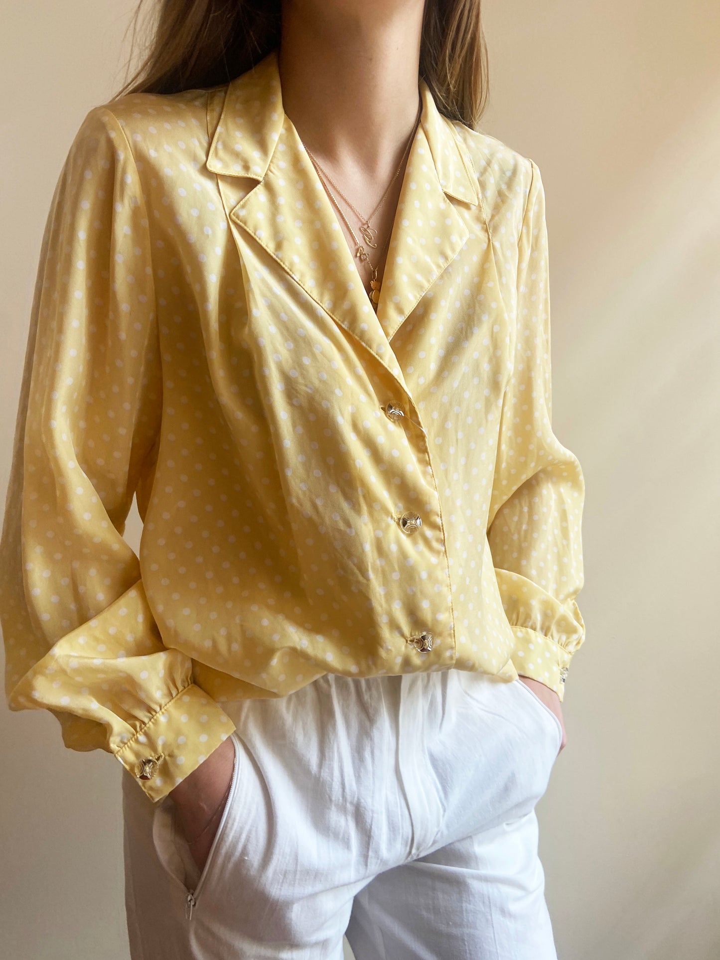 CAMICIA GIALLA POIS BIANCHI