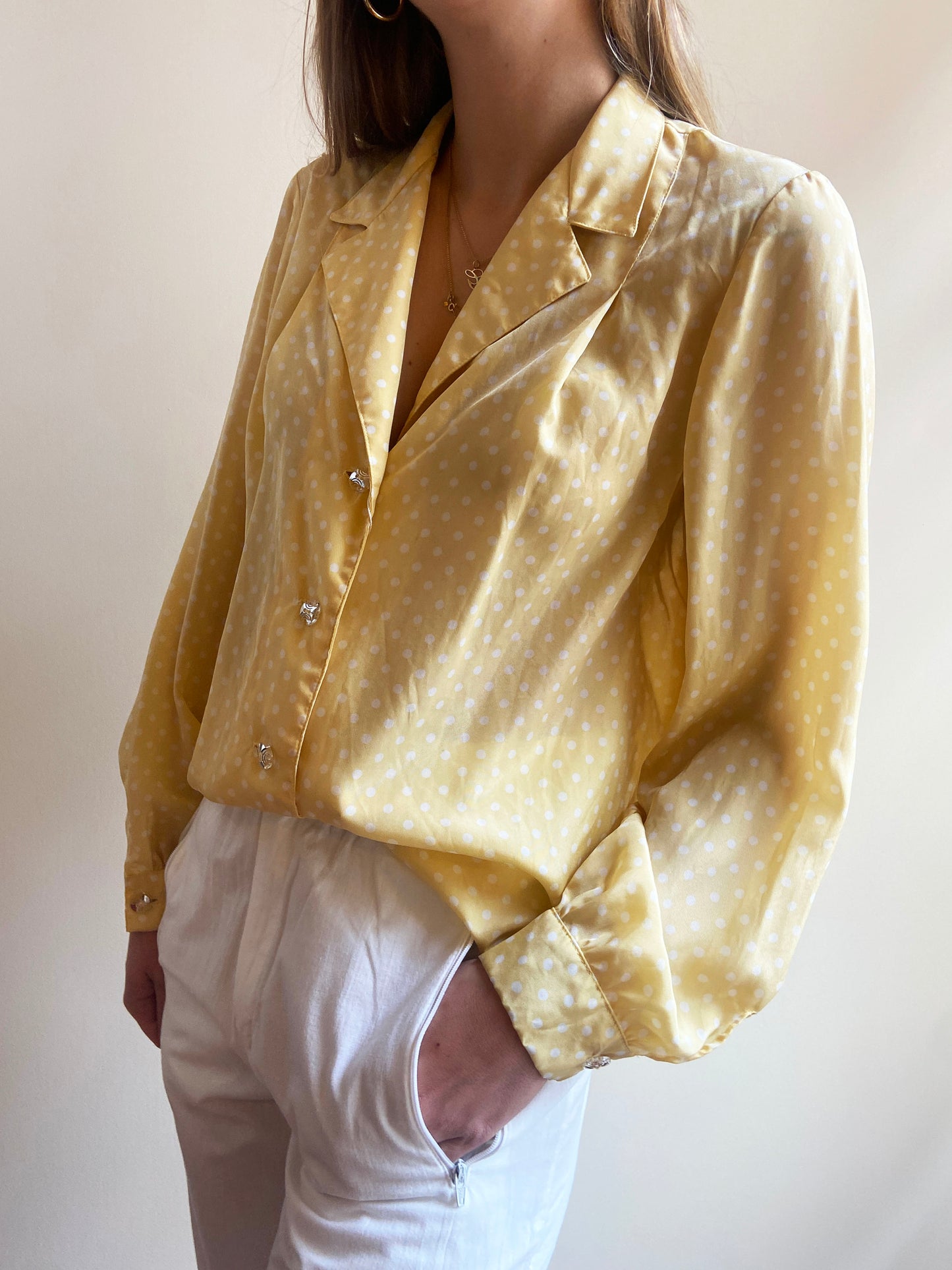 CAMICIA GIALLA POIS BIANCHI